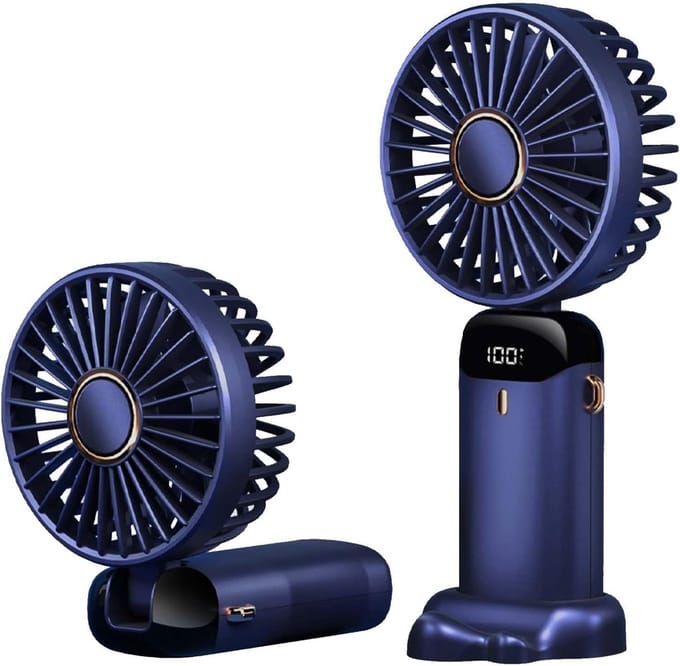 Mini Ventilator Donker Blauw - Draagbare Hand Ventilator - Airco Verkoeling 5 standen USB Oplaadbaar - Nek Ventilator -Draadloos & Oplaadbaar