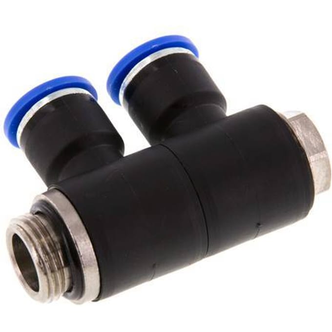 10mm x G3/8'' 2-way Manifold Messing/PA 66 Insteekfitting Buitendraad Draaibaar NBR