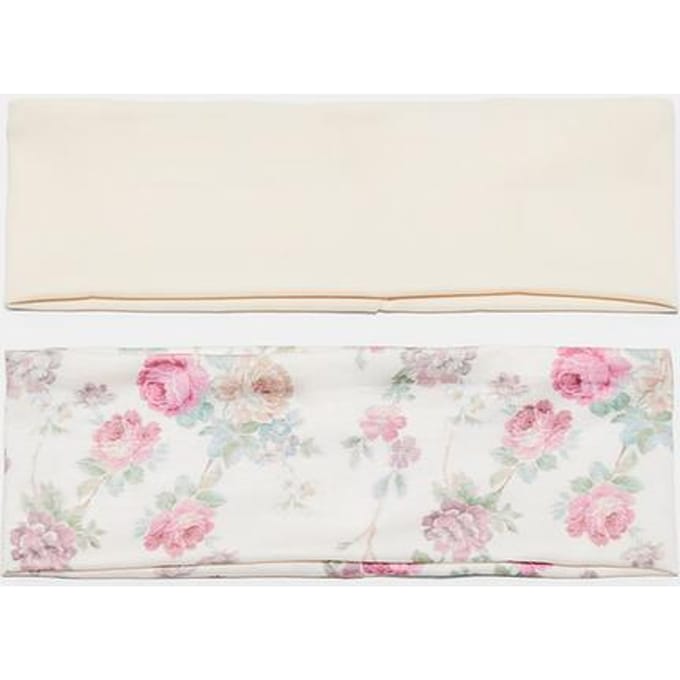 Stradivarius Set van 2 elastische haarbanden met bloemenprint  Ecru OS