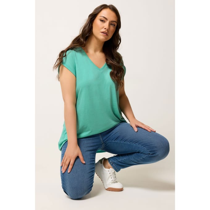Yours Blauw Vhals Basic Tshirt Size 50-52