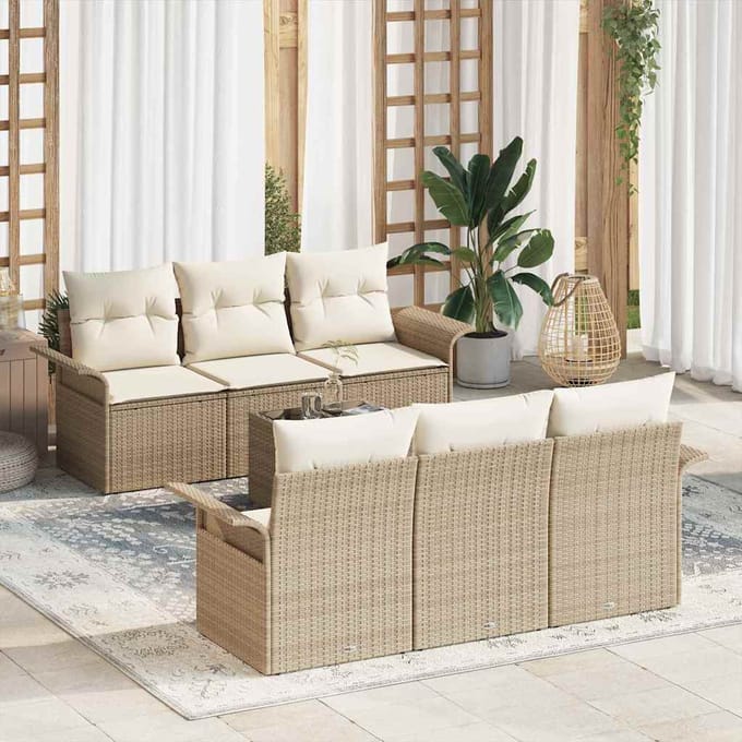 vidaXL - Tuinbank - Set - 7 - st - Beige - en - Crème - poly - rattan