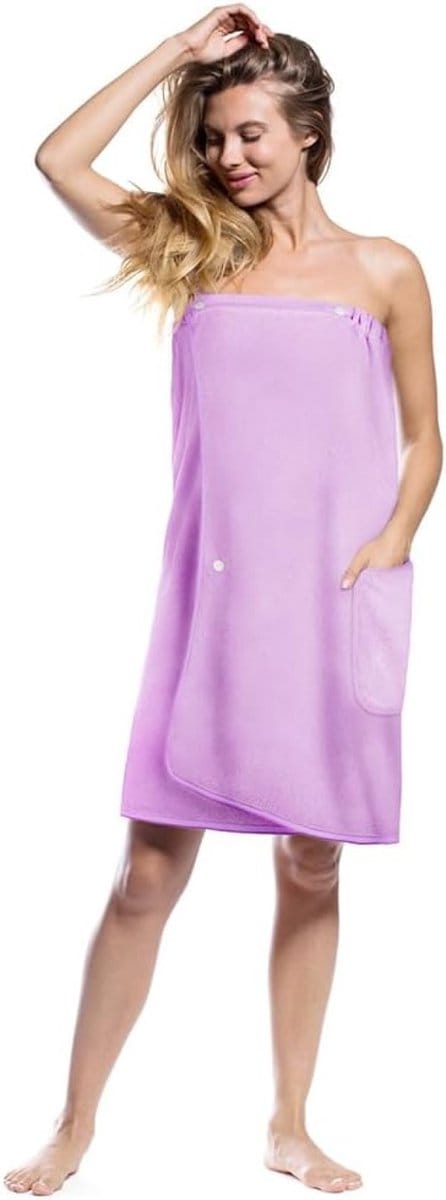 Sneldrogende microvezel body wrap handdoek met kliksluiting - Lichtpaars
