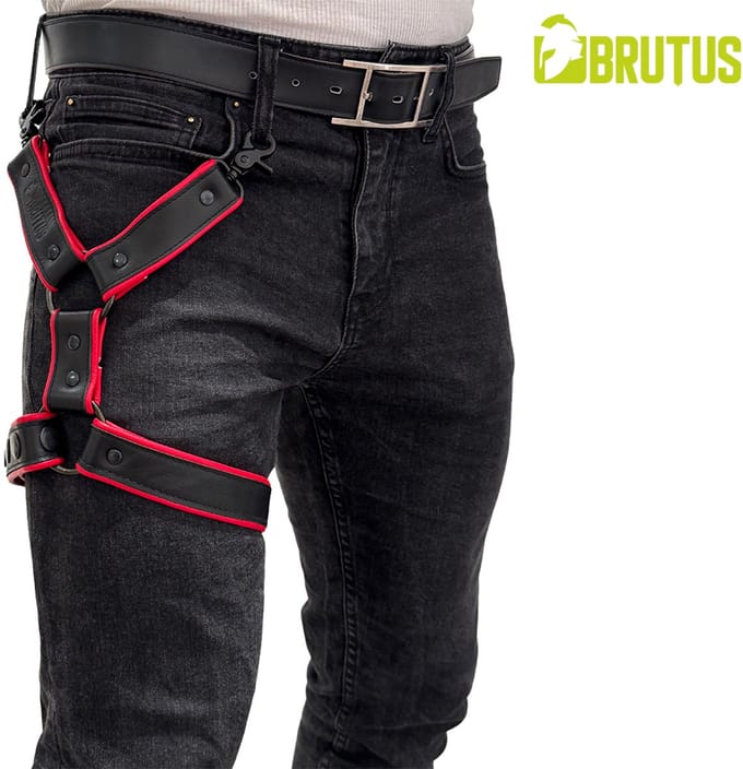 BRUTUS Leather Leg Harness Black-Red