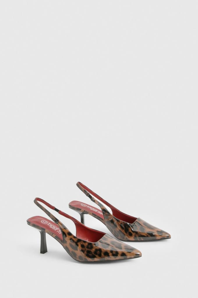 boohoo Dames Wijde Pasvorm Lage Stiletto Slingback Pumps | Leopard | Maat: 3