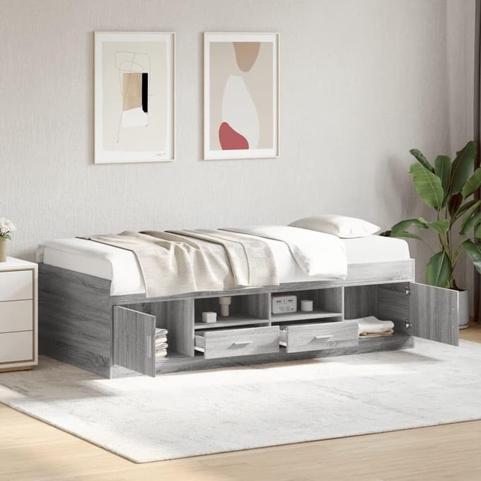 Dagbed met Lades 90x200 cm - Stevig Houten Frame - Grijs Sonomakleur
