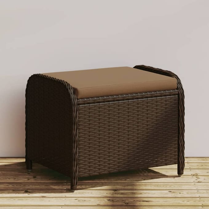 vidaXL - Tuinkruk - met - kussen - 58x46x46 - cm - poly - rattan - bruin
