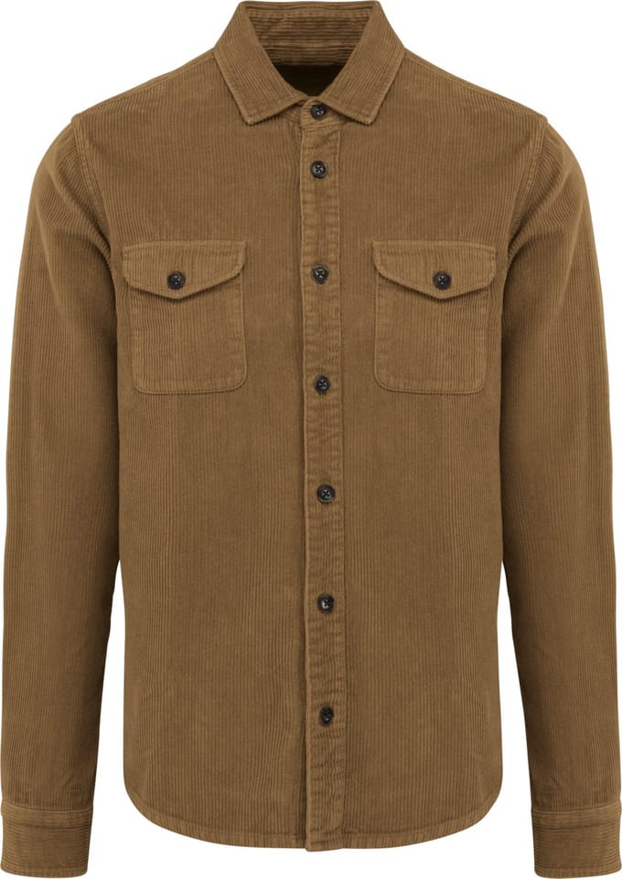 Spasso Ecologisch verwassen herenovershirt in ribfluweel SP519 - Washed Brown Sugar - M