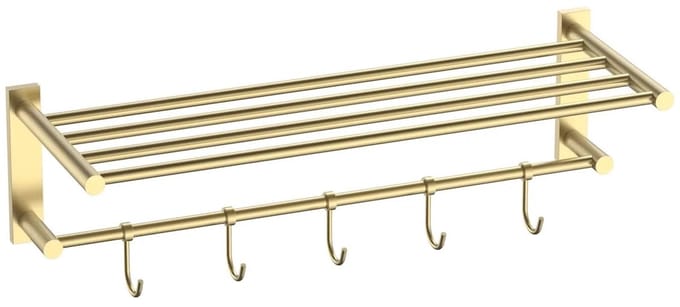 DutchLine - Handdoekrek met haken - 60cm – Geborsteld messing Goud