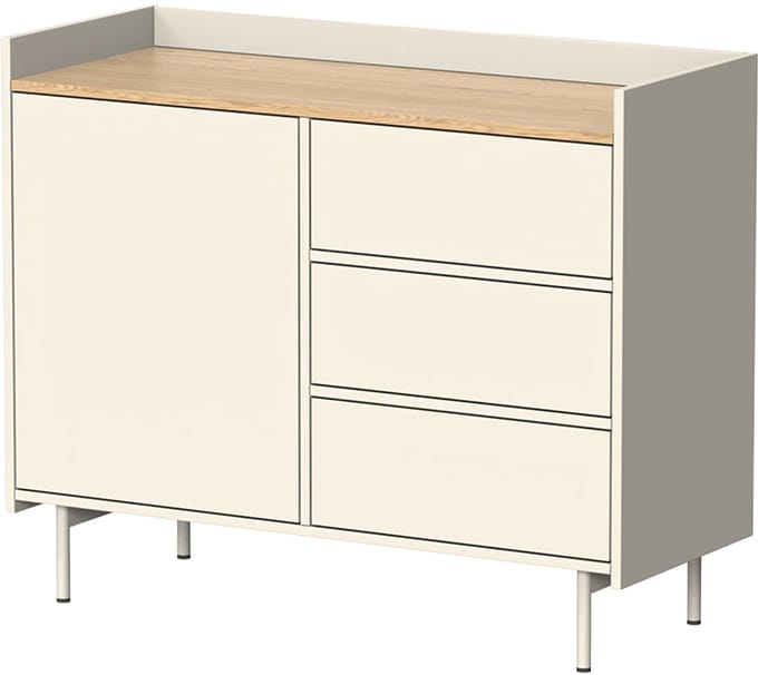 Vicco Velina Dressoir – 100 x 82 cm met 3 laden en 1 deur Crème