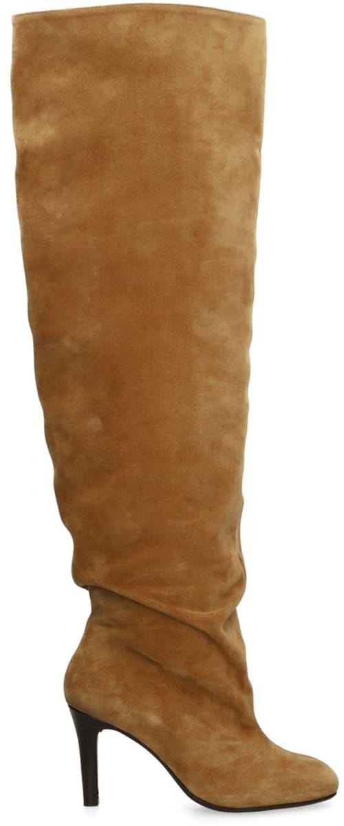 Sacha - Dames - Beige suède hoge laarzen met hak - Maat 36