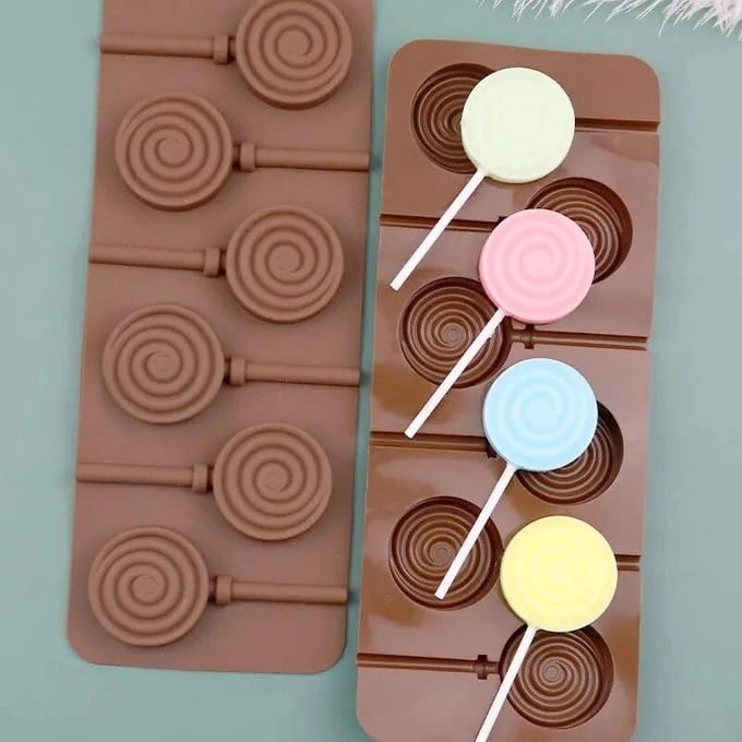 Moule à sucettes en silicone rond réutilisable, mignon, fleur, gelée, bonbons, chocolat, ustensiles de cuisson, outils de décoration de gâteaux marron