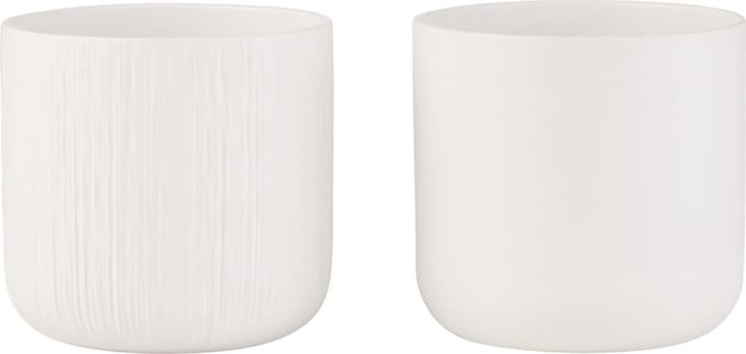J-Line bloempot Gen - keramiek - wit - medium - 2 stuks - Ø 15 cm