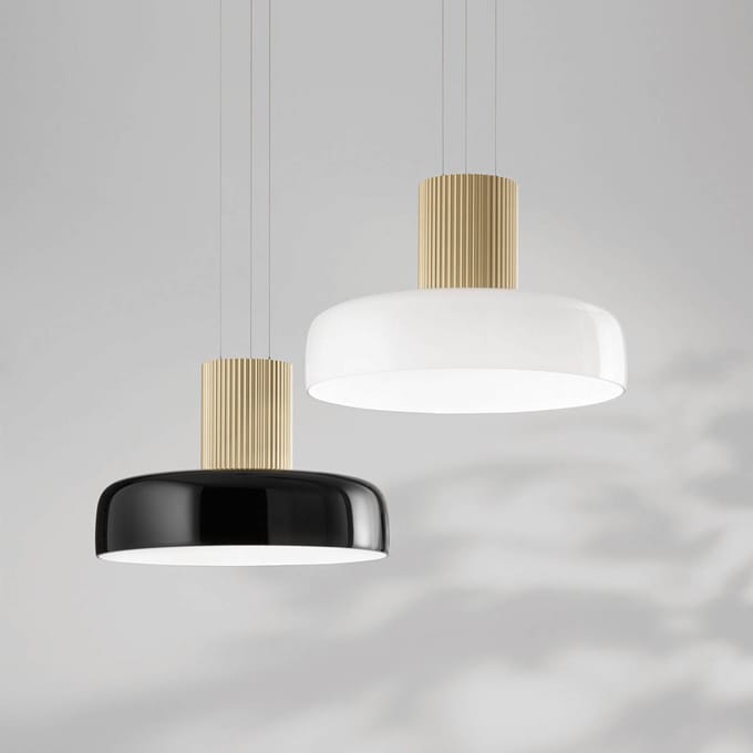 Fabas Luce LED hanglamp Lunar, zwart/goud, glas, CCT, dimbaar