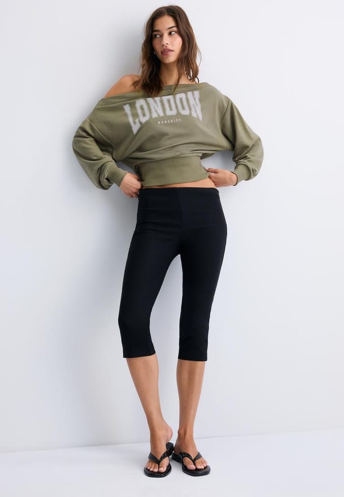 Stradivarius Cropped sweater met boothals  Kaki S