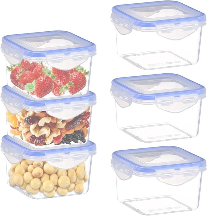 Set van 6 Opbergdozen met Deksel, 430 ml, Luchtdicht, Transparant, Voedselopslag, Plastic, Lekvrij en Stapelbaar