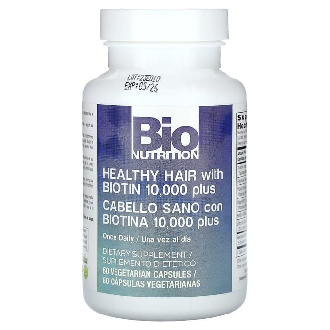 Bio Nutrition, Gezond Haar met Biotine 10.000 Plus, 60 Vegetarische Capsules