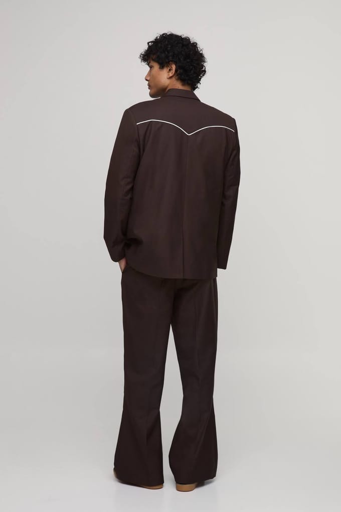 Rechte Pasvorm Western Blazer Met Paspeldetail | Chocolate | Size 36