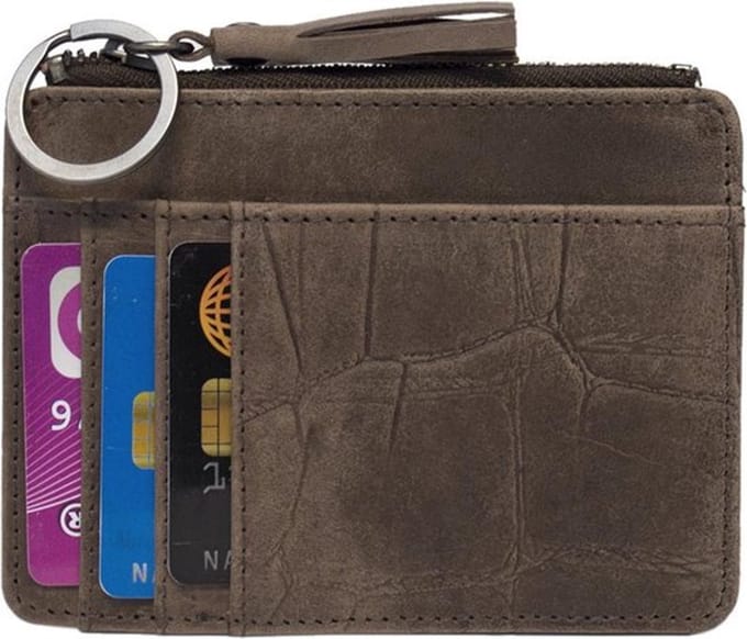 Pasjeshouder - Pasjeshouder Donkerbruin Leer Met Kroko Print – Leren Pasjeshouder – Creditcardhouder - Compact Model