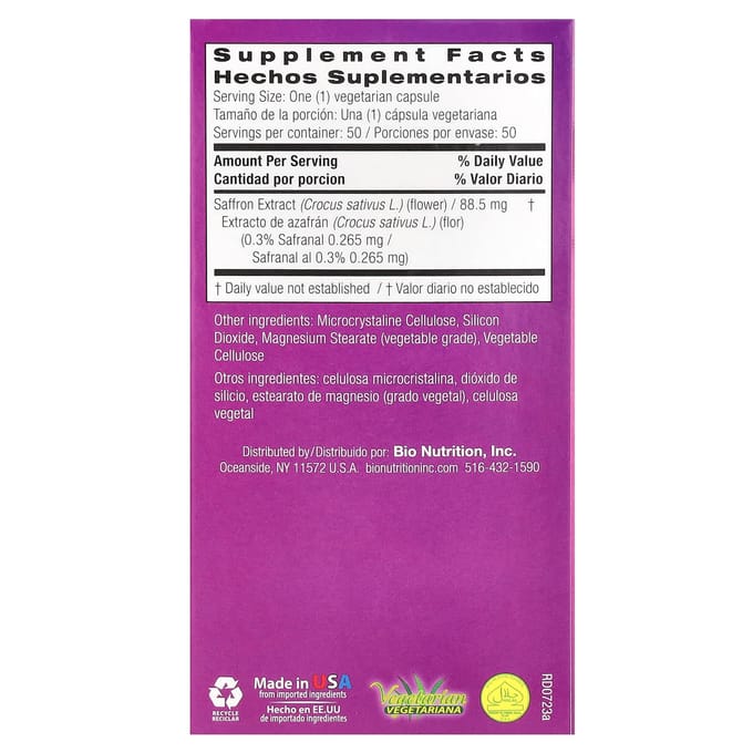 Saffraan Extract, 88,5 Mg, 50 Plantaardige Capsules