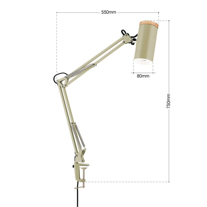 ORION Tafellamp Gili, lichtgroen, klem, staal, hoogte 75 cm, E27
