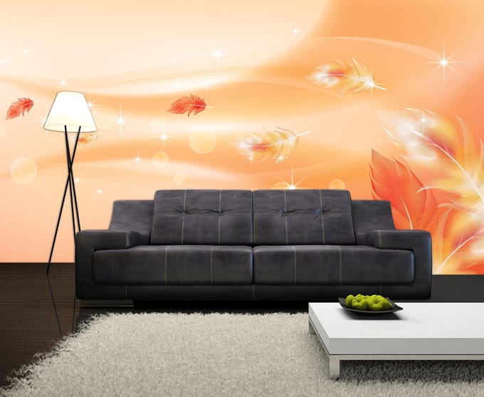 Orange Pink Abstract Feathers Photo Wallcovering
