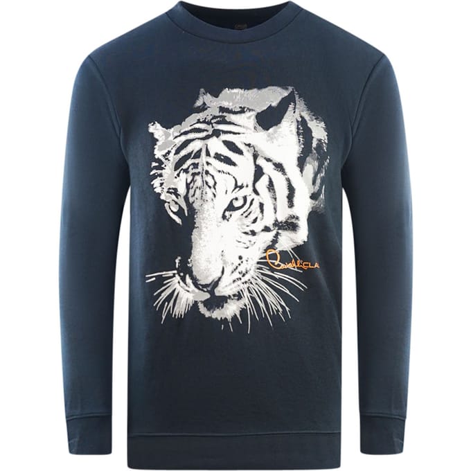 Cavalli Class Tiger Silhouet Logo Marinesblauwe Sweatshirt
