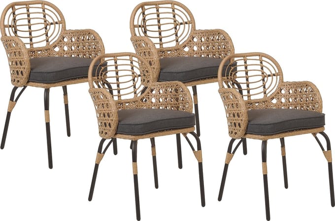PRATELLO - Tuinstoel set van 4 - Grafietgrijs - Rotan