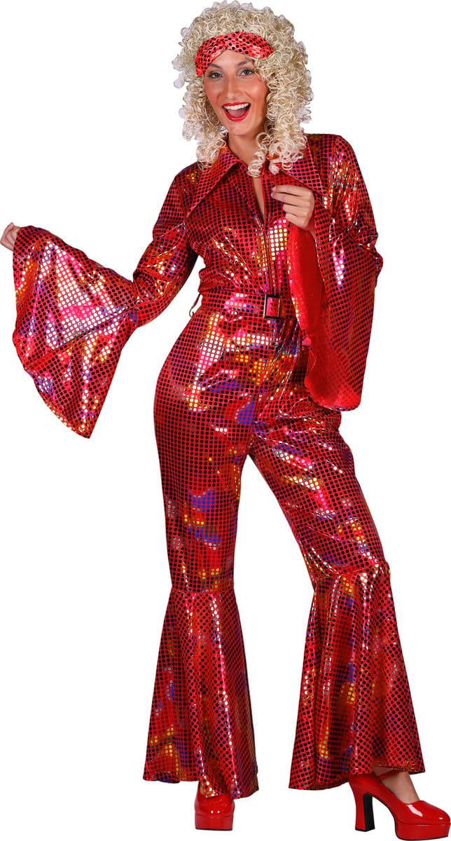 Catsuit Disco - Dames - Disco 80/90 - Hippie - Carnaval - Verkleedkleding - Rood - Maat M