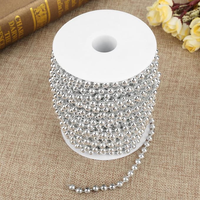 25m/rol Galvaniseren Parel Draad Kralen Slinger String DIY Bruiloftsdecoratie 6mm(zilver)