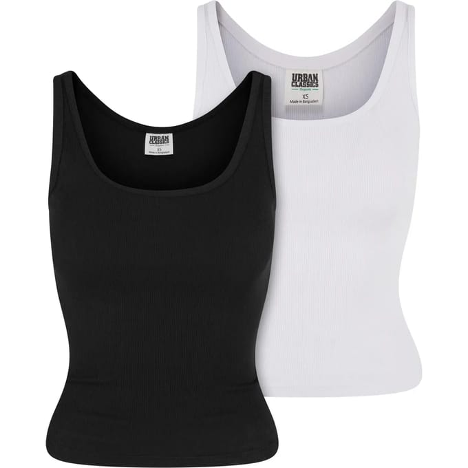 Urban Classics - Organic Basic Rib 2-Pack Mouwloze top - 4XL - Zwart/Wit