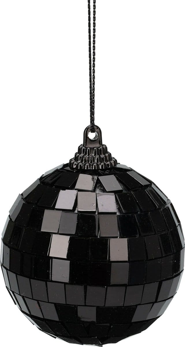 Christmas Decorations Disco kerstbal - zwart - 6 cm - kunststof en glas - discobol - spiegel - discobal - kerstversiering