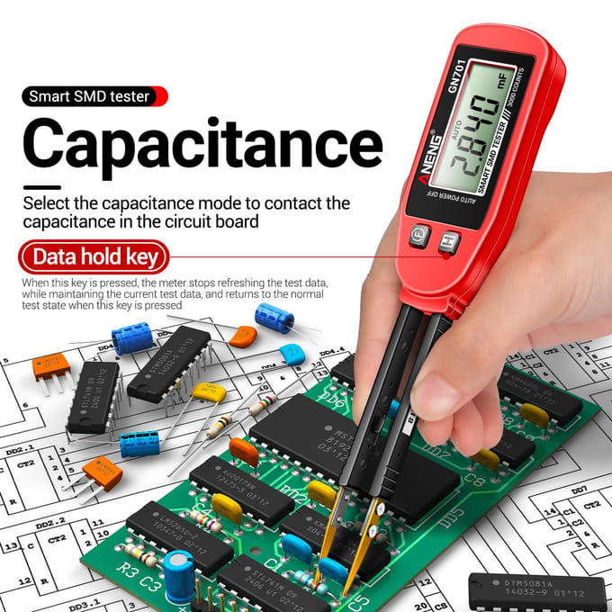 ANENG GN701 testeur SMD intelligent 3000 comptes multimètre portable Test de résistance capacité rouge