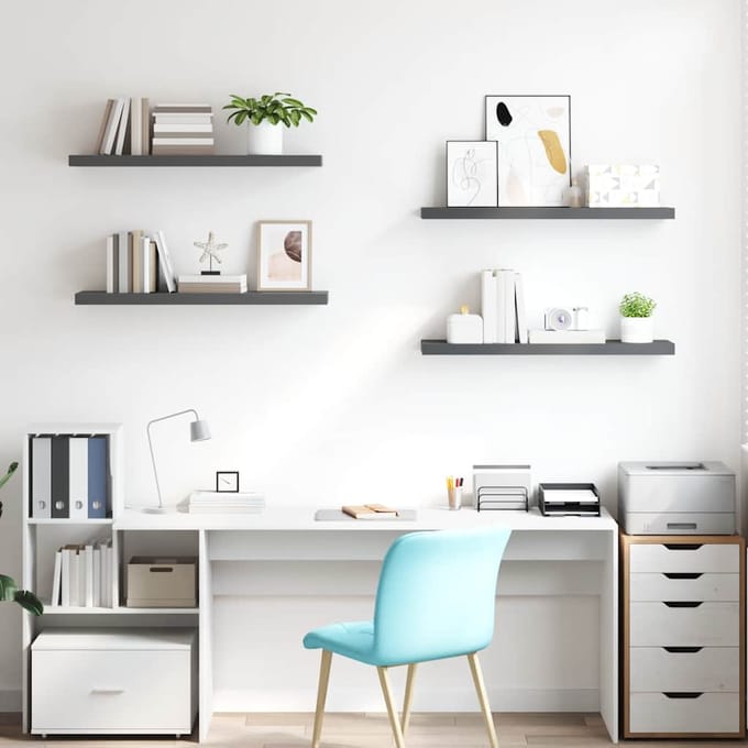 vidaXL - Wandschappen - zwevend - 4 - st - 90x23,5x3,8 - cm - MDF - hoogglans - grijs