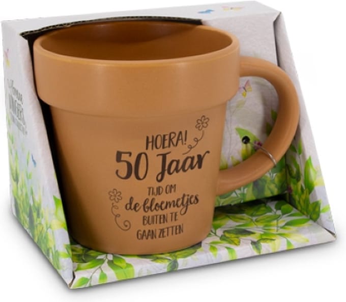 Mok - Bloempot - Groene vingers - Hoera, 50 jaar