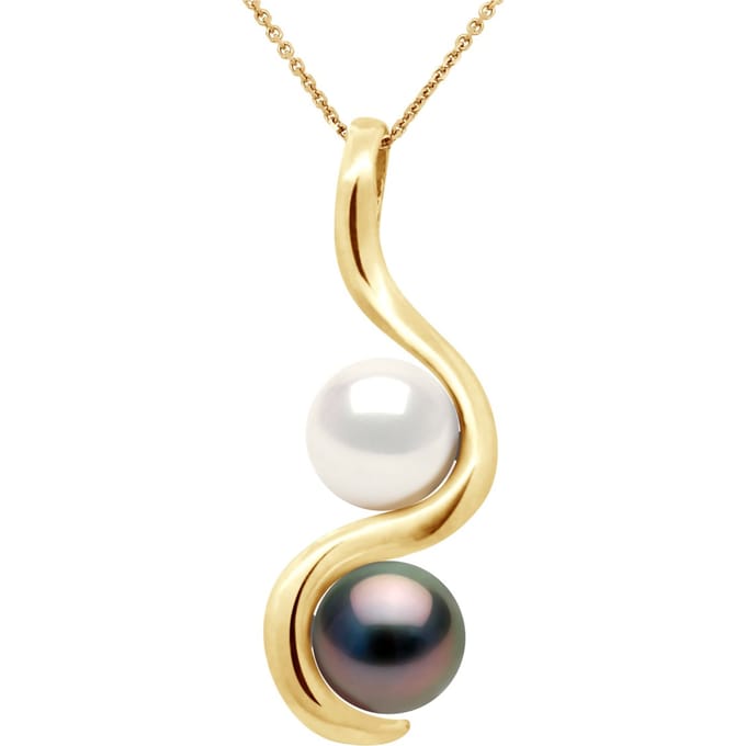 Hanger Jij & Ik - Geel Goud - 2 Echte Gecreëerde Parel Rond 8-9 mm
