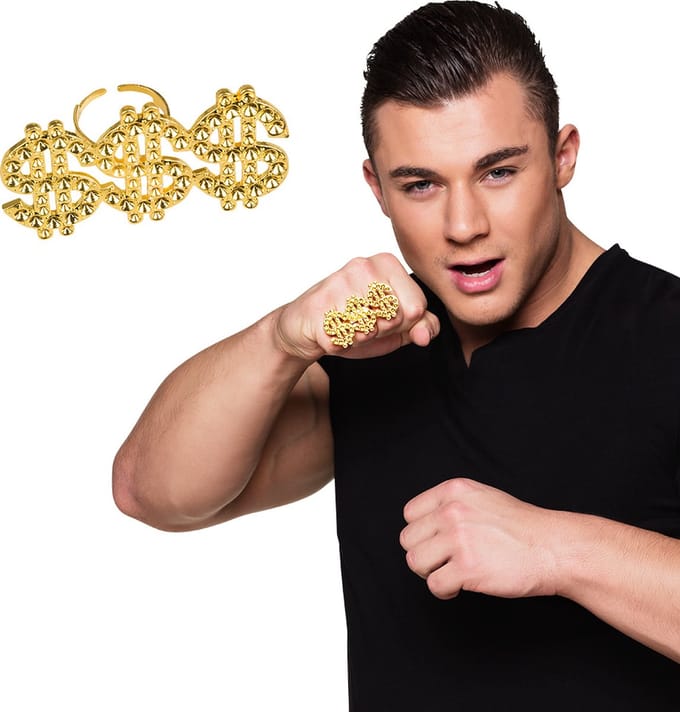 Boland - Ring Triple dollar Goud - Volwassenen - Mannen - Pooier - Pimps and Ho's