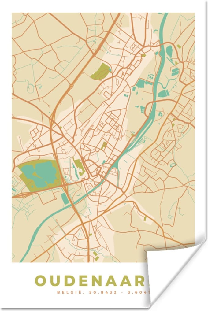 Poster Stadskaart - Plattegrond - Vintage - Oudenaarde - Kaart - 20x30 cm