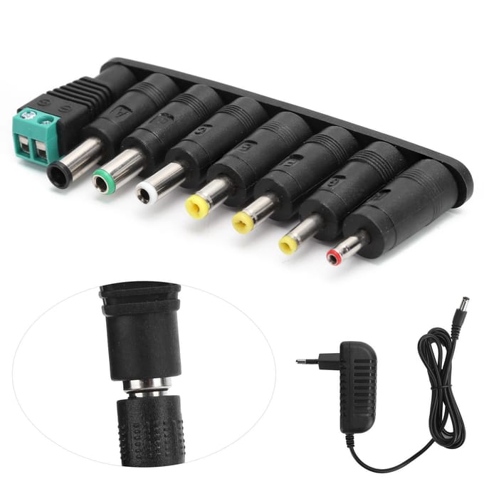 Voedingsadapter 12V 2A LED-strips Schakellader met 8 DC-conversiepluggen 100?240VEU-stekker black