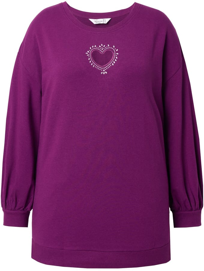 MIAMODA - Dames - Sweatshirt hart-cutout lange ballonmouw - Bessenroze - Maat 42