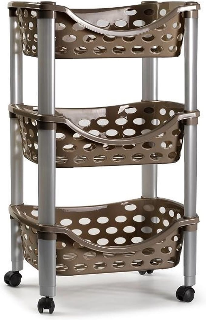 Plasticforte Keukentrolley/roltafel - 3-laags - kunststof - bruin - 40 x 65 cm