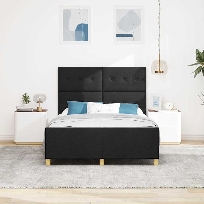vidaXL - Bedframe - met - kussen - met - hoofdeinde - Zwart - 160 - x - 200 - cm - Stof