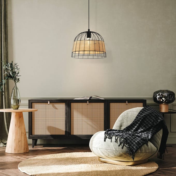 EGLO Anwick Hanglamp - E27 - Ø 37 cm - Zwart/Rotan