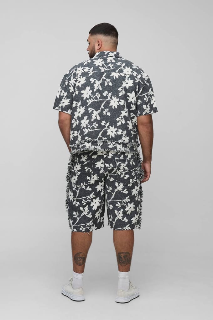 Plus Floral Tapestry Losse Pasvorm Shorts | Charcoal | Size 38