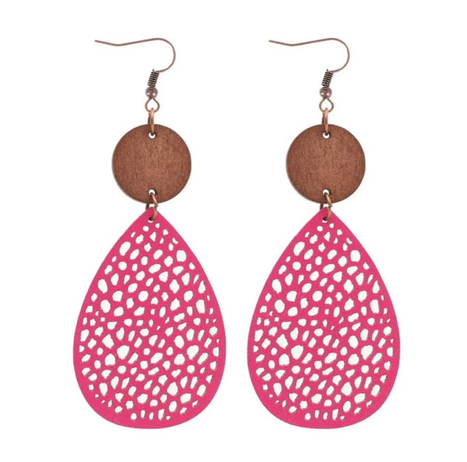 Jomide Oorhangers Bohemian Hout/Kunstleer - Roze