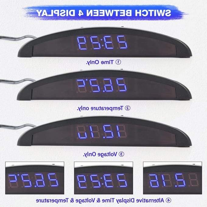 Digitale Autoklok - Thermometer Dashboard - Comfortabel Rijden - 3-in-1 Weergave - 13 x 3 cm - Blauw