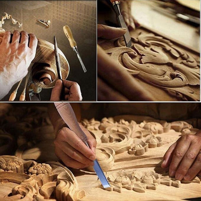 12 pièces ciseau à découper outils de travail du bois tranchants mallette de transport manuel sculpture sur bois ensemble d'outils à main 12/pcs set beige