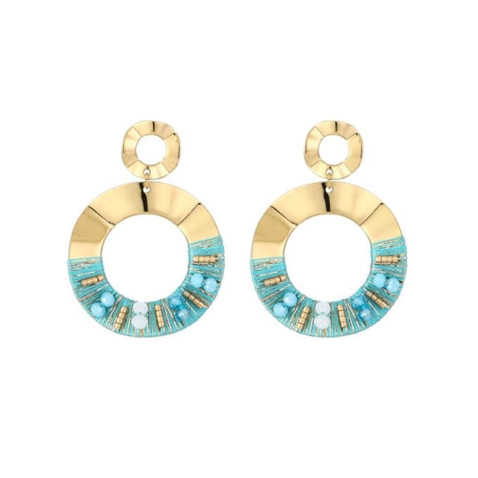 oorbellen - dames mode - accessoires - sieraden - turquoise - kralen - stainless steel - goud