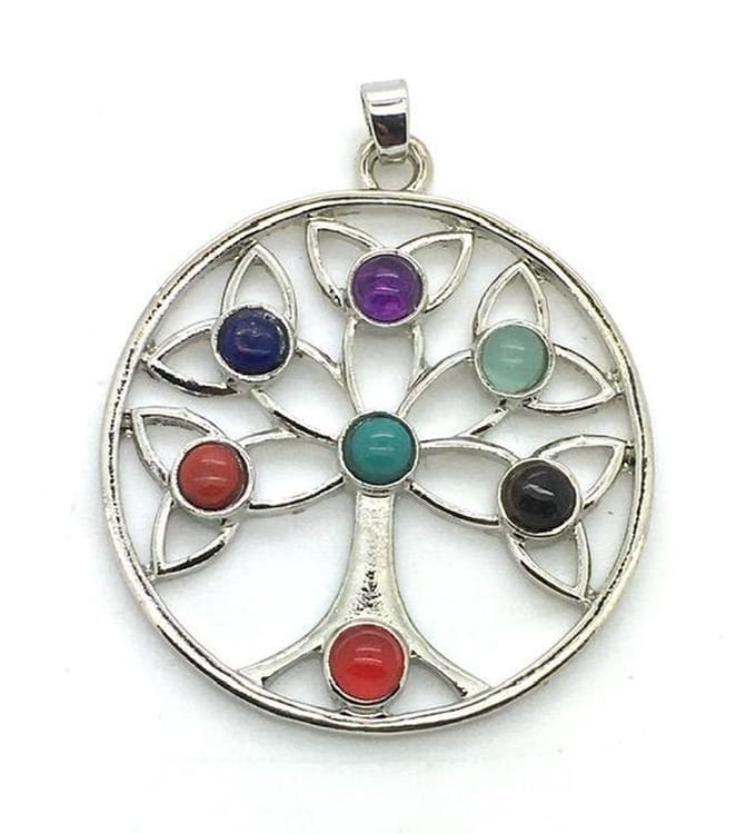 Chakra hanger levensboom met edelstenen 4 cm