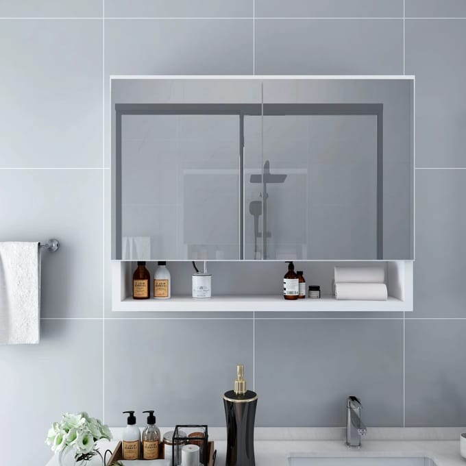Armoire Miroir de Salle de Bain LED Blanche 80 x 15 x 60 cm MDF