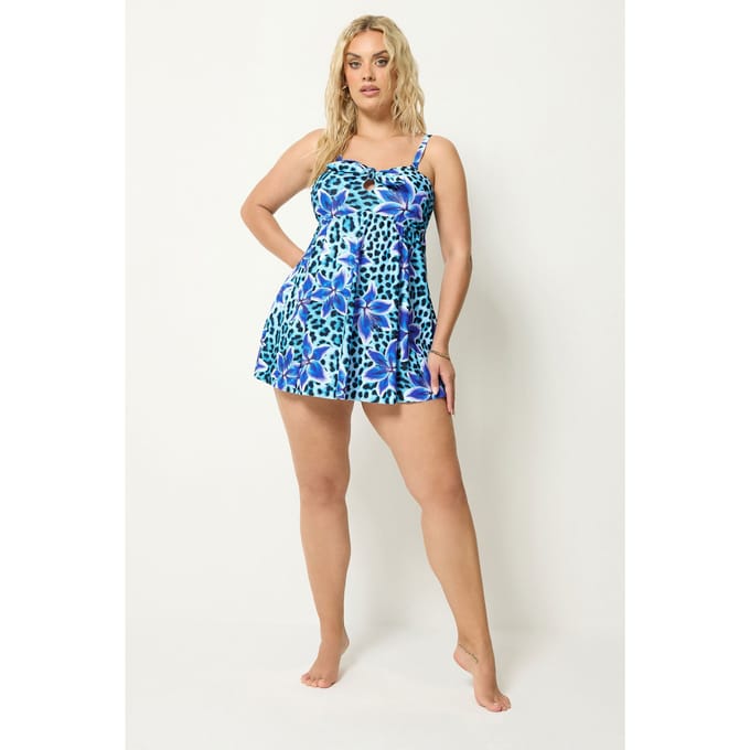 Yours Blauwe Tankinitop Met Dierenprint En Bloemenmotief Size 50